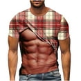 thumbnail image 2 of Jinhomg Mens Funny Party Tops Novelty Funny 3D Muscle Plaid Print T-Shirts Big and Tall Comfy Short Sleeve Crew Neck Tees 2025 Fashion Tops White XXL, 2 of 5
