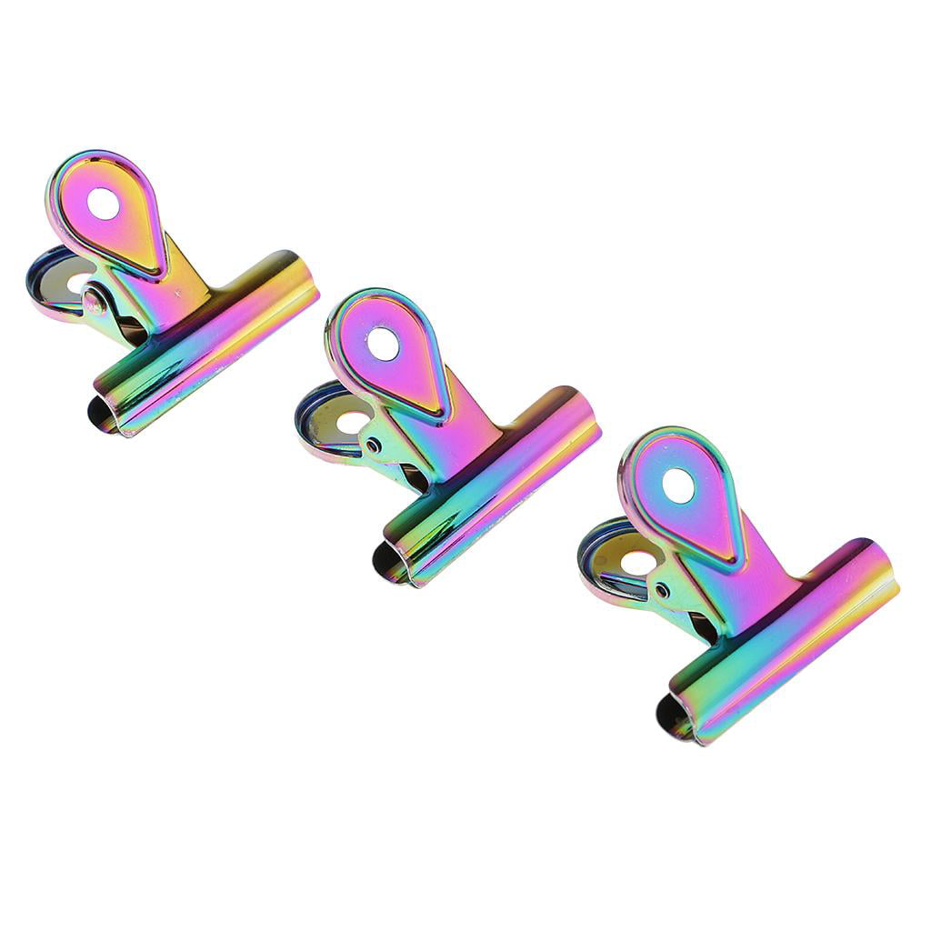 3PC BULLDOG CLIPS BINDER PAPER FILING METAL LETTER CLIPS RAINBOW COLOR CLAMP 