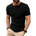 thumbnail image 2 of Mens Waffle Knit Henley T Shirts Short Sleeve Casual Textured Muscle Slim Fit Pullover Soft Stretch Workout Athletic Tee Summer Fashion Basic Solid Color Tops, 2 of 10