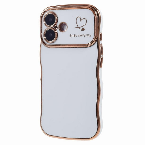 For iPhone 16 Plus Case Love Hearts TPU Phone Cover Curly Wave Frame Large Window - Ivory White