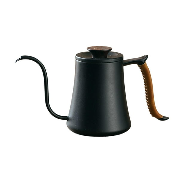 Vierta sobre , tetera de café por goteo de 600ml con tapa, tetera, caldera de agua, cafetera, tetera, tetera con cuello de cisne para Bar, negro