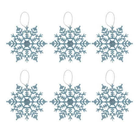 

12pcs Christmas Snowflake Hanging Decors Christmas Tree Hanging Decoration 10CM Plastic Flash Powder Snowflake for Home Party Office Light Blue