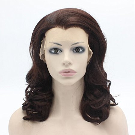 Mxangel Medium Long Wavy Dark Auburn Synthetic Hair Lace Front