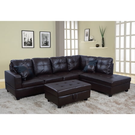 L Shape Sectional Sofa, Brown Living Room Couch with Pillows, Modern Modular Sofa Set