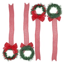 Set of 4 Large Artificial Christmas Wreaths with Red Ribbon Bows - Holiday Front Door and Indoor Hanging Garland Decor