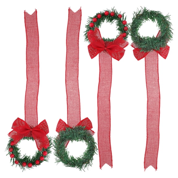 Set of 4 Large Artificial Christmas Wreaths with Red Ribbon Bows - Holiday Front Door and Indoor Hanging Garland Decor