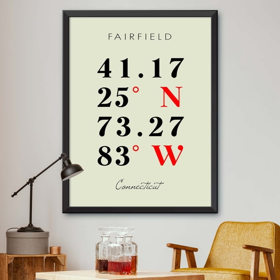 Map of Fairfield, Connecticut, Multiline Coordinates Colored (8x10)