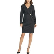 DKNY Womens Pinstripe Coat Shift Dress Black-Ivory 6
