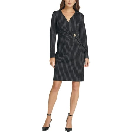 DKNY Womens Pinstripe Coat Shift Dress Black-Ivory 6