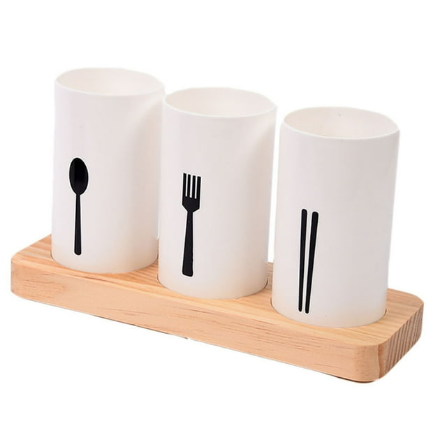 EGNMCR Storage Containers, Kitchen Storage & Organization Household O-ak Base Cutlery Storage Box, Kitchen Draining Chopsticks Spoon Box, Split Storage Compartment Storage Rack