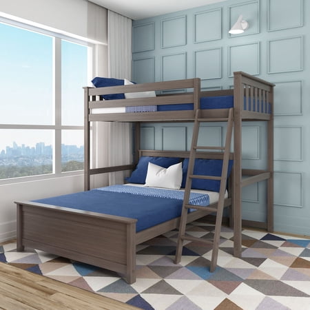 Max & Lily L-Shaped Twin over Full Bunk Bed with Ladder Wood for Kids  White