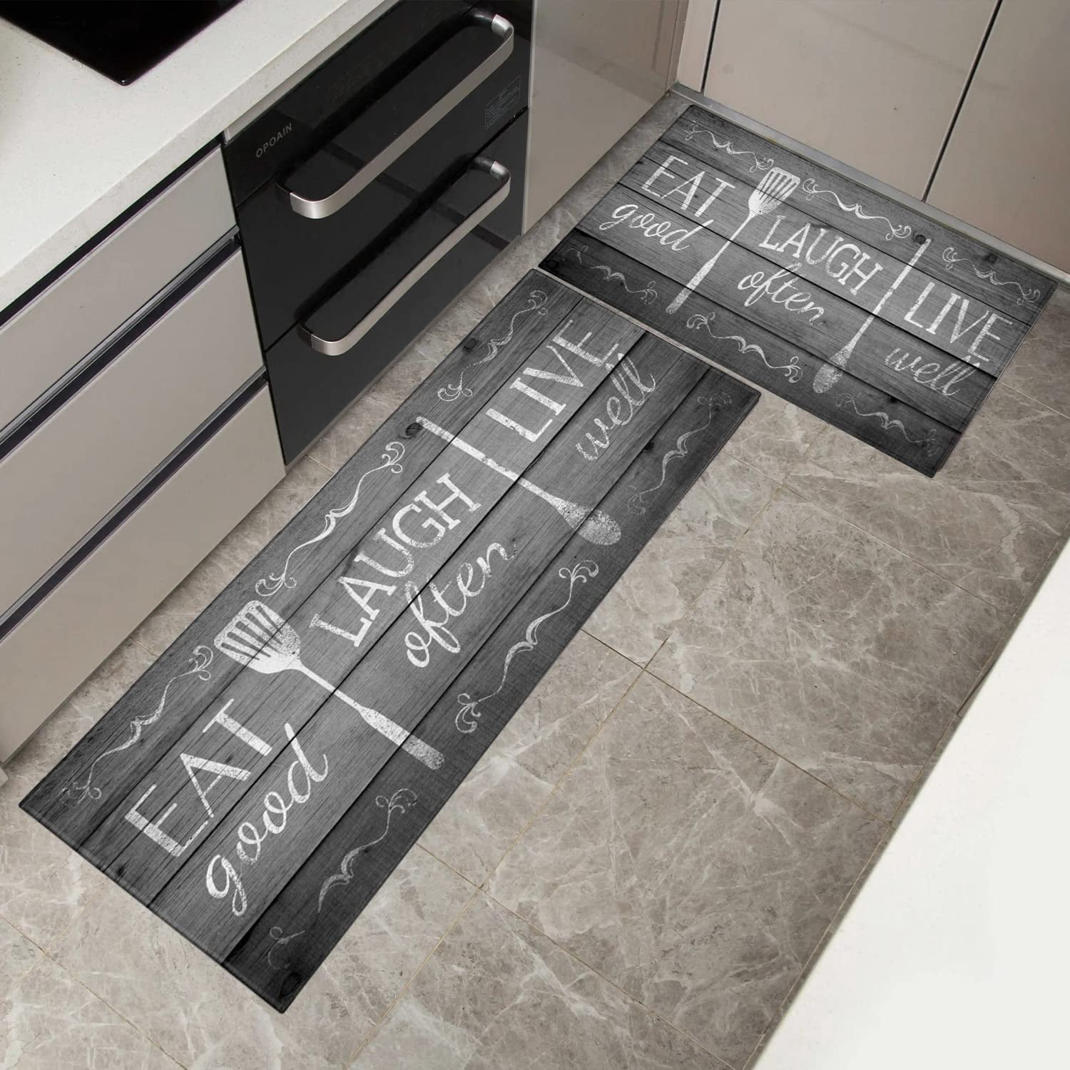 Kitchen Rugs and Mats Eat Laugh Live Rug for Kitchen Retro Waterproof Kitchen Mats Non-Slip Washable Kitchen Floor Mats for Dinner Room Entryway Sink Laundry Living Room Front Door