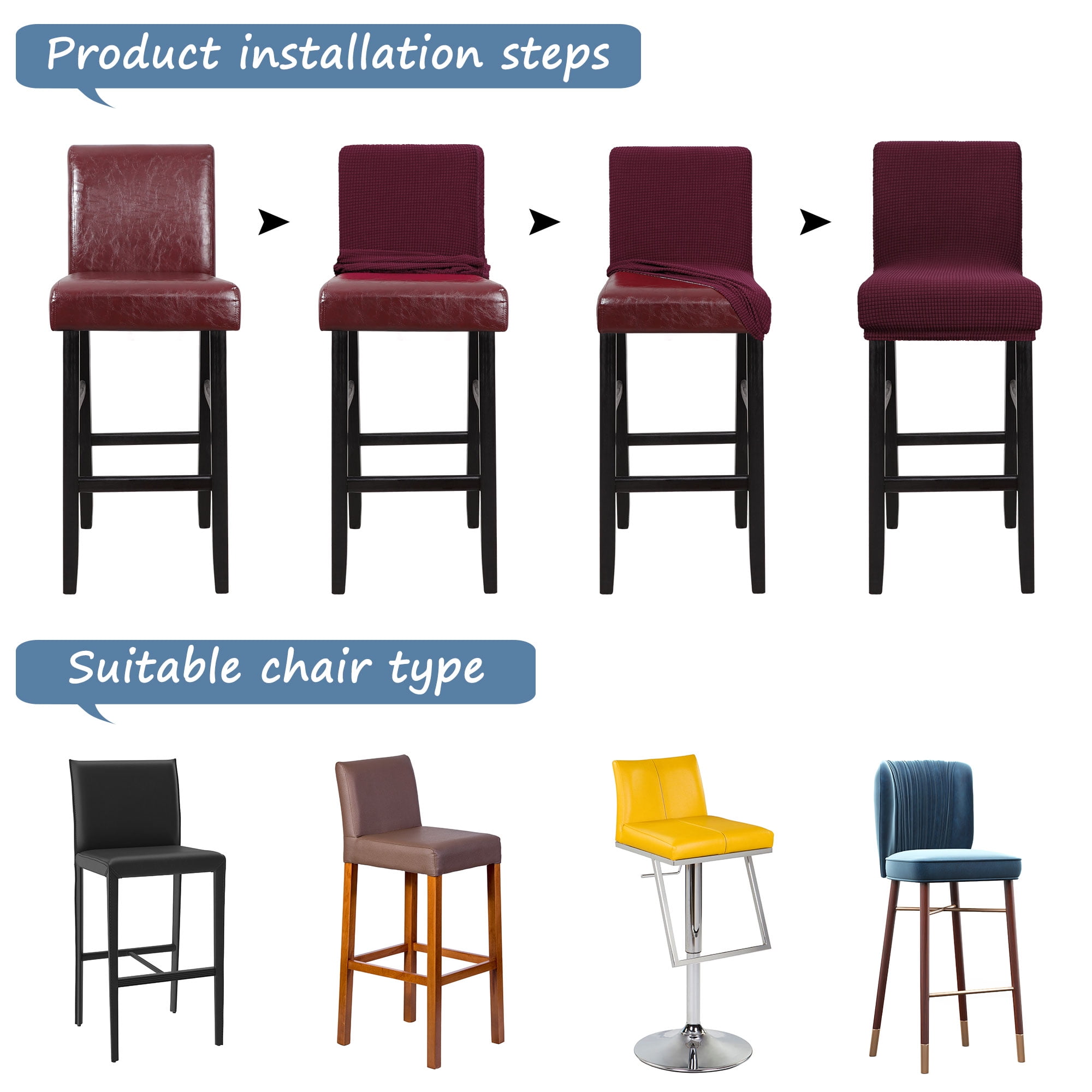 Unique Bargains Polyester Stretch Bar Stool Covers Elastic Band Mid Back Chair Slipcover Burgundy 1 Pc