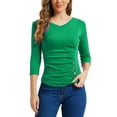 thumbnail image 1 of BLUSA RUCHADA PARA MUJERES CHIC DE INSPIRE CON BOTONES DECORATIVOS, CUELLO EN V, MANGA 3/4, TOP DE PUNTO S EN VERDE TREBOL, 1 of 6