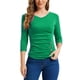 thumbnail image 1 of BLUSA RUCHADA PARA MUJERES CHIC CON BOTONES DECORATIVOS, CUELLO EN V, MANGAS 3/4, TOP DE PUNTO SÓLIDO XL VERDE TRÉBOL, 1 of 6