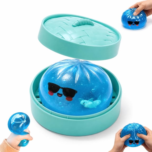 Shark Dumpling, Glitter Dumpling Squishies Toys with Steamer Colorful Dumplings Stress Balls Stress Relief Fidget Sensory Toys for Holiday & Birthday Gifts Stretchy Desk Toys