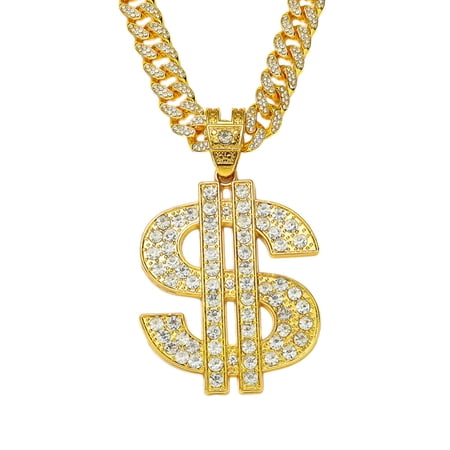Men Women Hip Hop Dollar Pendant Necklace with 13mm Cuban Chain Hiphop Iced Out Pendants Necklaces Fashion Punk Jewelry Gifts