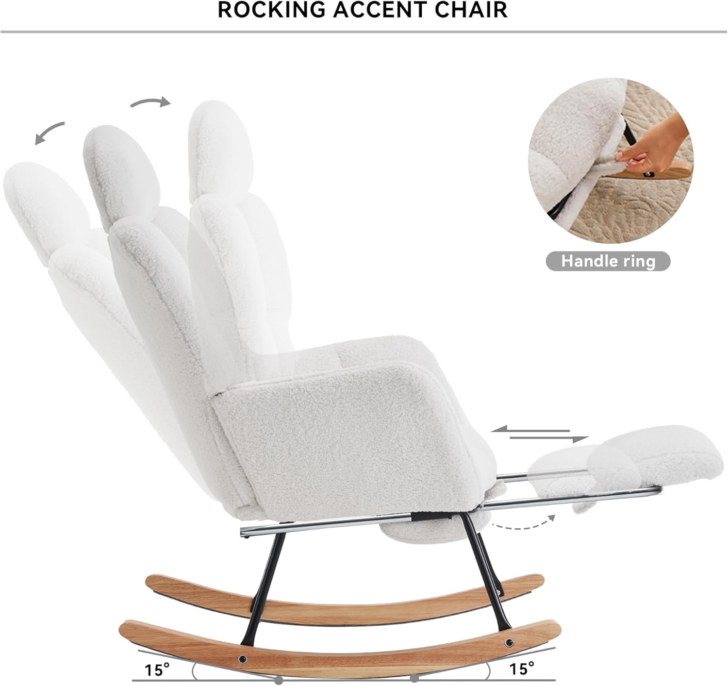 Rocking Chair Nursery Teddy Upholstered Glider Rocker High Backrest Nursery Rocker Comfortable Armchair