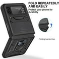 thumbnail image 3 of PENGXIANG Heavy Shock Resistant Foldable Mobile Phone Case with Built-in 360° Adjustable Ring Holder for  Galaxy Z Flip 3 Slide Camera Protection(Green), 3 of 9