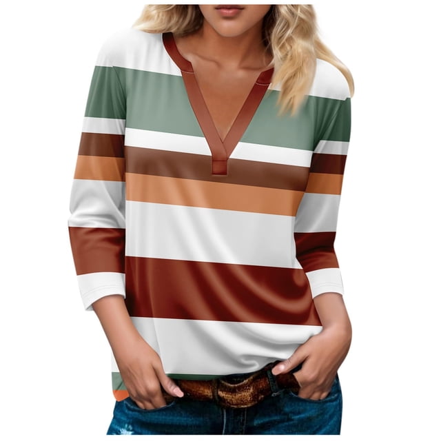 Birdeem Blouses pour Femmes T-Shirt Imprimé Mode Manches 3/4 Blouse Col en V Hauts Décontractés