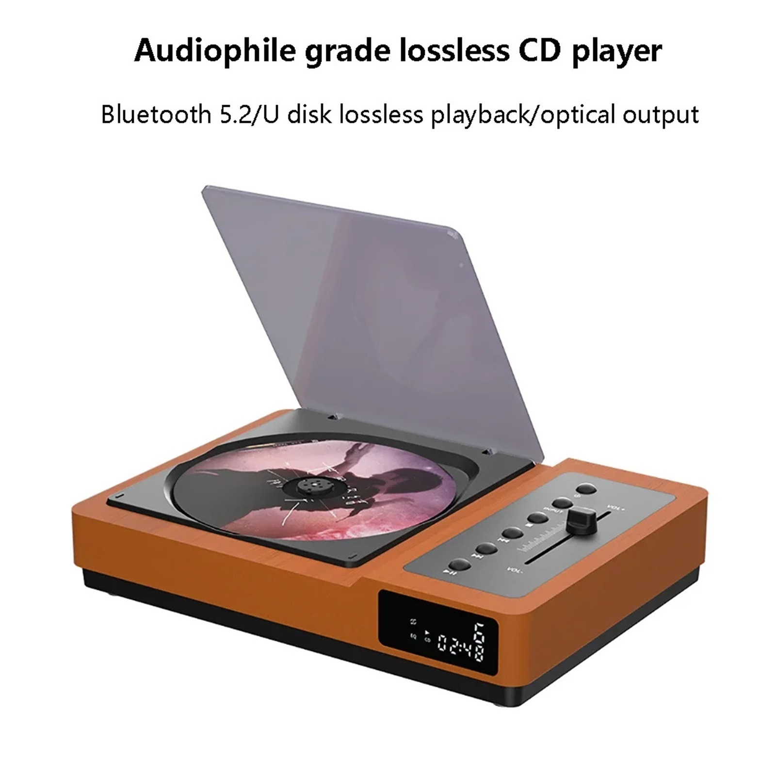 Vintage HIFI CD Player Bluetooth 5.2 High and Bass Adjustable Portable CD Audio Player