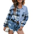 thumbnail image 3 of Women Plaid Jacket Long Sleeve Turn-down Collar Button Closure Tops Outwear, 3 of 6
