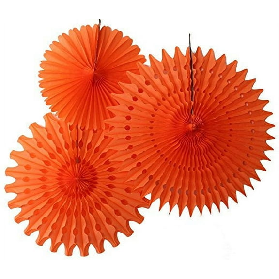 Hanging Orange Tissue Fan Decorations, Set of 3 (21 inch, 18 inch, 13 inch) by Devra Party