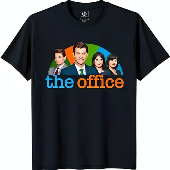 Black T-Shirt with Colorful 'The Office' Cast Graphic for Fans