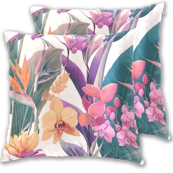 Iauyy Spring Couch Pillowcases 16x16 (Set of 2) Cotton fleece Pillow Covers for Bed Sofa Living Room, Floral Illustration