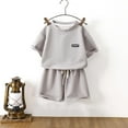 thumbnail image 2 of AVTOIFY Kids Clothes, Baby Outfits, Baby Clothes, Summer Girl's Set Round Neck Short Sleeve Shorts Loose Casual Two Piece Set Gray 1 Years, 2 of 3