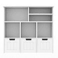 thumbnail image 2 of Toy Storage Cabinet with with 3 Movable Drawers & Hidden Wheels, Wood Toy Chest Kids Open Bookshelf with 6 Storage Cubbies, 2 of 9