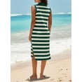 thumbnail image 5 of Sleeveless Women's Striped Summer Dress Casual Polo V Neck Slit Loose Fit T Shirt Midi Dresses, 5 of 7