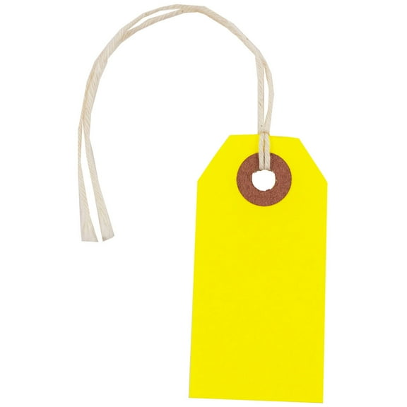 JAM Paper Tiny Neon Yellow Paper Gift Tags, with String 4.75" x 2.37" x 13" (100 Count)