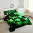 thumbnail image 3 of Erosebridal Green Grid Comforter Sets Queen Size,Modern Geometrical Comforters & Duvets,Neon Stereoscopic Plaid Bedding Queen Comforter Set For Teens,Ultra Soft Room Decoration Reversible,3-Piece, 3 of 8