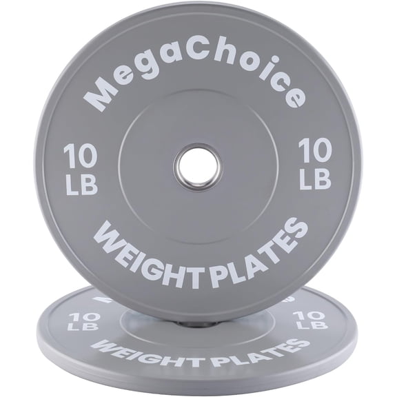 Pair of 10LB Bumper Plates, 2-Inch Weight Plates for Home Gym, Strength Training & Fitness, Standard Barbell Compatible - Grey
