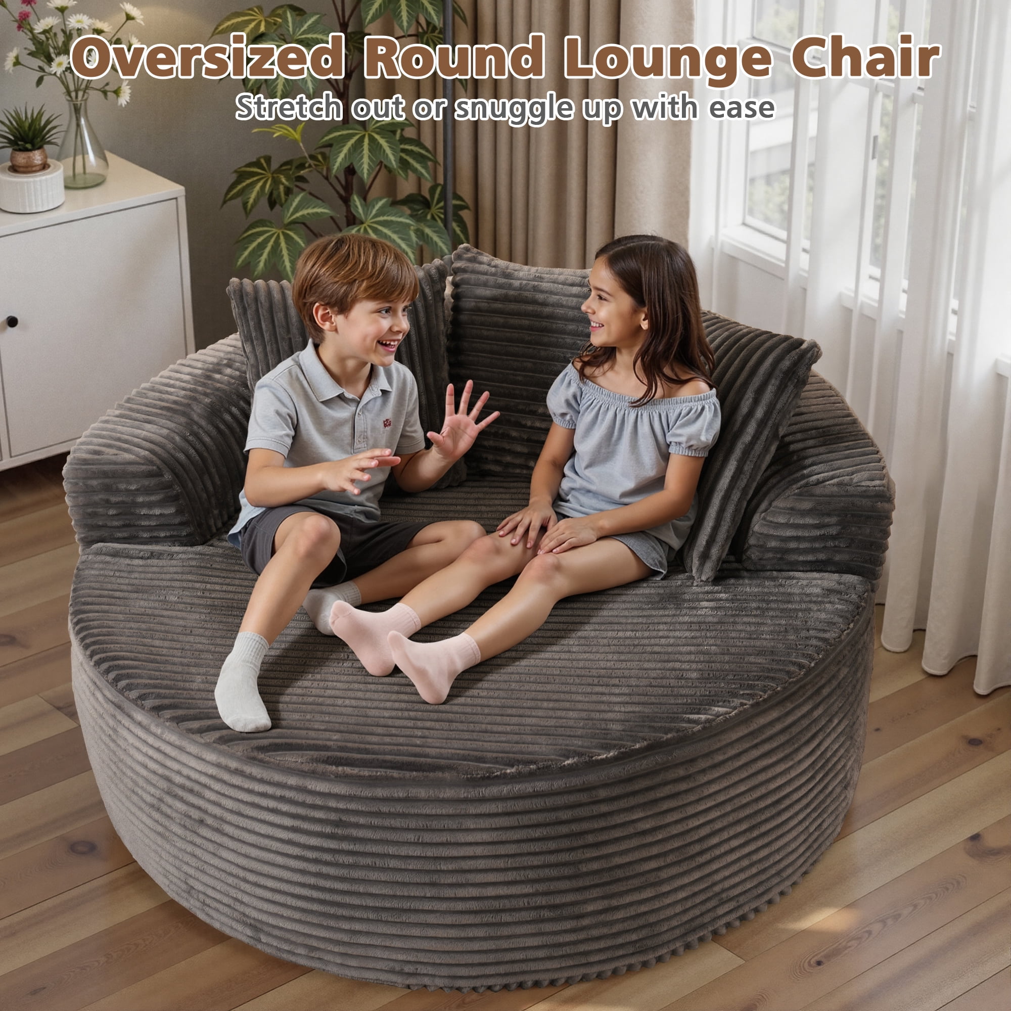 Ovios 58" Oversized Lounge Chair Round Cloud Deep Seat Accent Chair Plush Corduroy Boneless Sofa Chair for Living Room, Gray