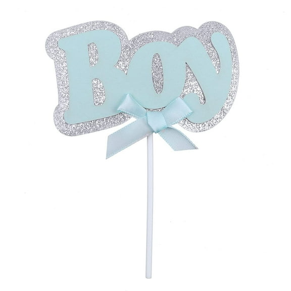 O'Creme Boy Cake Topper, Matte Blue on Silver Glitter