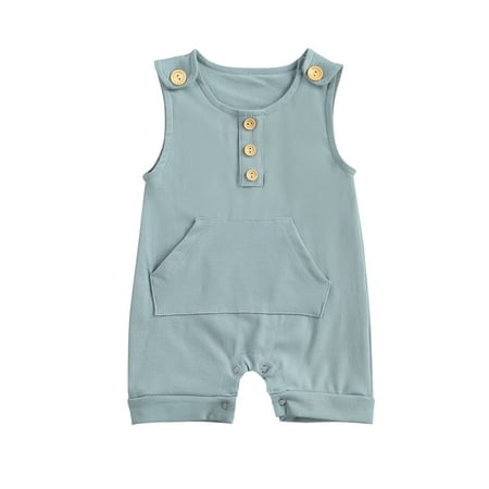 

Binpure Baby Solid Color Short Romper Sleeveless O-neck Jumpsuit with Pocket