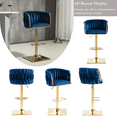 thumbnail image 2 of Swivel Bar Stools, Adjustable Height Bar Stools with Back and Golden Footrest, Upholstered Barstools, Vintage Sturdy Frame Chairs for Kitchen Island, Home Bar(Navy,Set of 8), 2 of 9