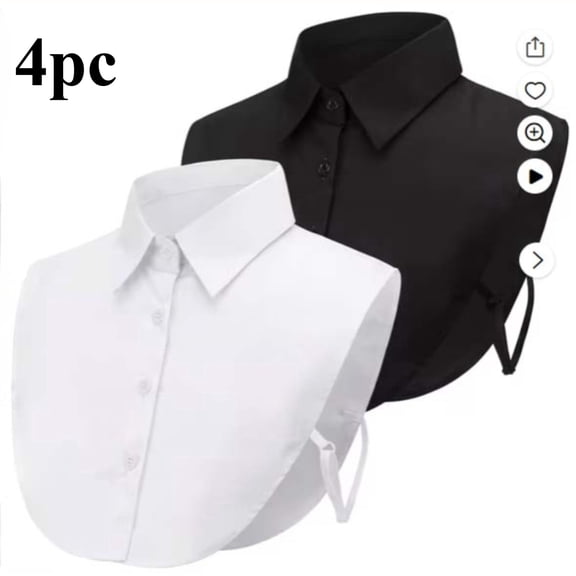 4 Pack Detachable Pointed Fake Layering Collar for Women, One Size Black White Half Shirt Dickey Collar