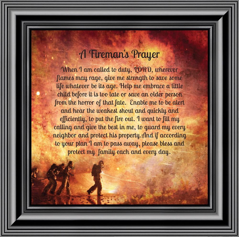 Firefighter Gifts for Men and Women, Fire Academy Graduation Gift, Fire Fighter Gifts or Firehouse Decor, A Fireman's Prayer Framed Wall Art for Home or Fire Station, 8650BW