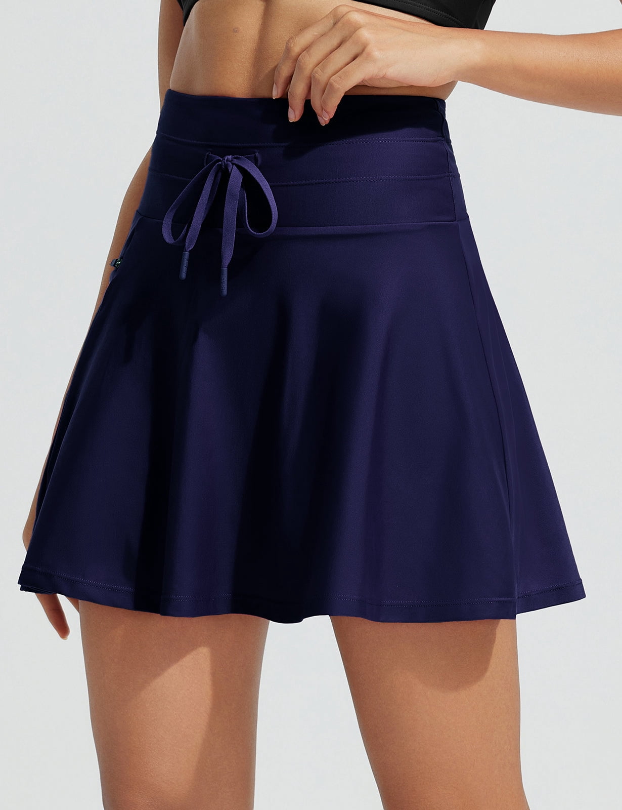 BALEAF Women's Swim Skirt with Boxer Liner High Waisted Tummy Control Modest Tankini Swimsuits Zipper Pocket Skorts Bathing Suit Flowy Swimming Bottoms Navy Blue M
