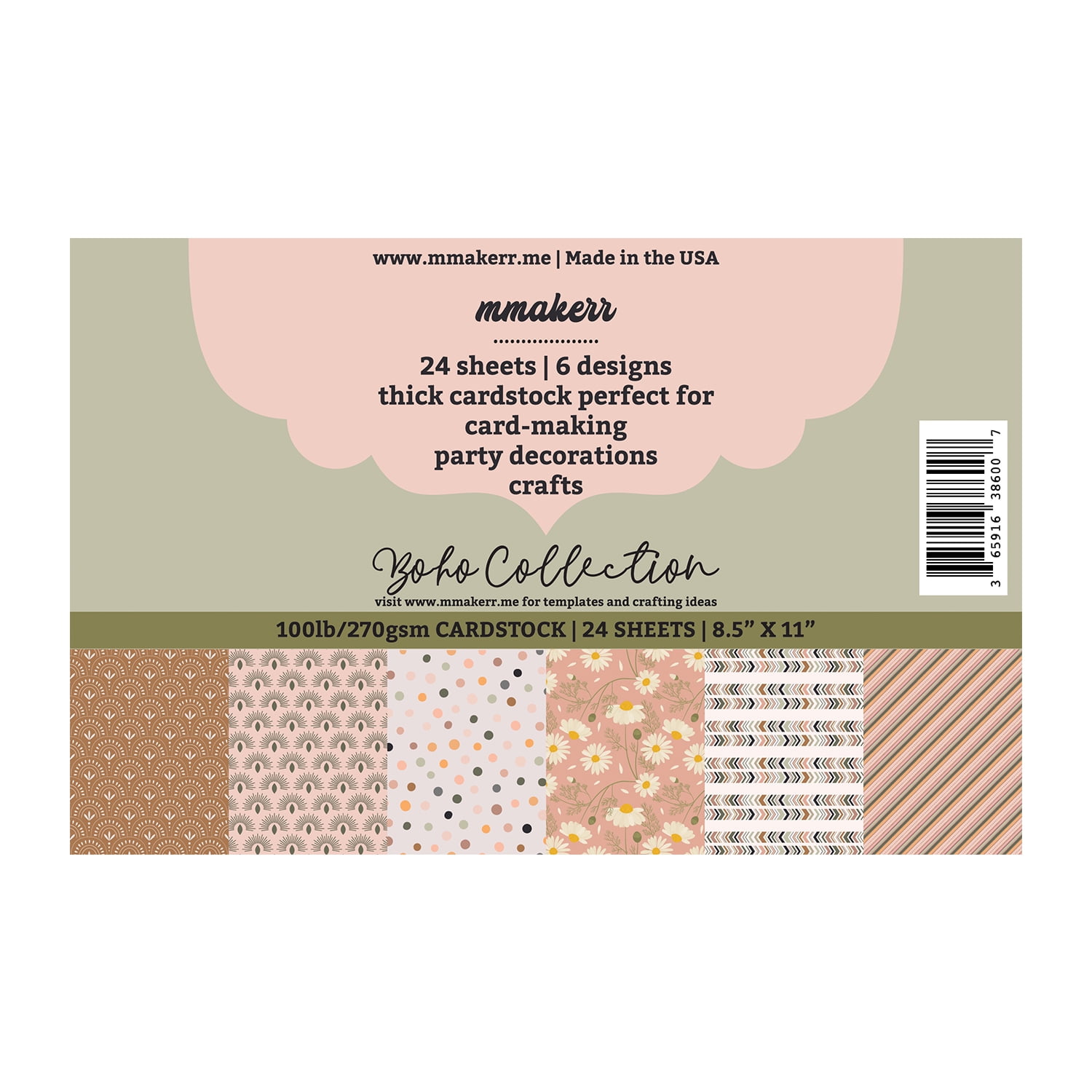 Boho Collection Thick Cardstock (24 Pack)  100lb / 270gsm, 8.5x11 Letter Size Crafting and Printing Cardstock
