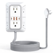 Outlet Extender Surge Protector Power Strip with 5Ft Braided Extension Cord 6 Outlets 4 USB (2 USB C) Charging Ports Flat Plug Wall Mount Desk Charging Station for Home Office