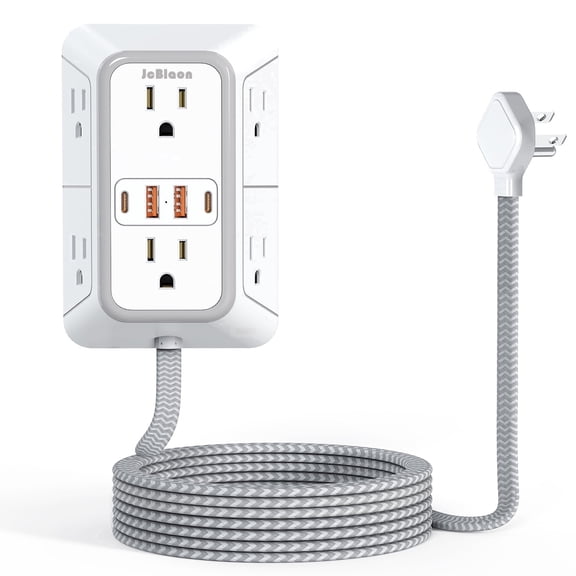 Outlet Extender Surge Protector Power Strip with 5Ft Braided Extension Cord 6 Outlets 4 USB (2 USB C) Charging Ports Flat Plug Wall Mount Desk Charging Station for Home Office
