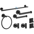 thumbnail image 1 of 8 Piezas Juego de Accesorios de Baño, 1Toallero Baño + 2Portarrollos para Papel +1 toallero de anill+ 4 Ganchos, Acero Inoxidable, Adecuado para baño, Cocina, WC。 (Negro), 1 of 4