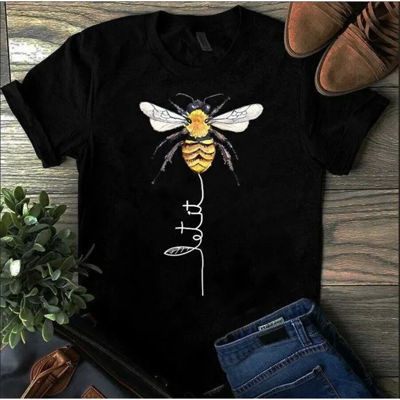 Let It Bee Pun Sunflower Nature Insect Floral Garden Lover Unisex T-Shirt, up to size 5XL