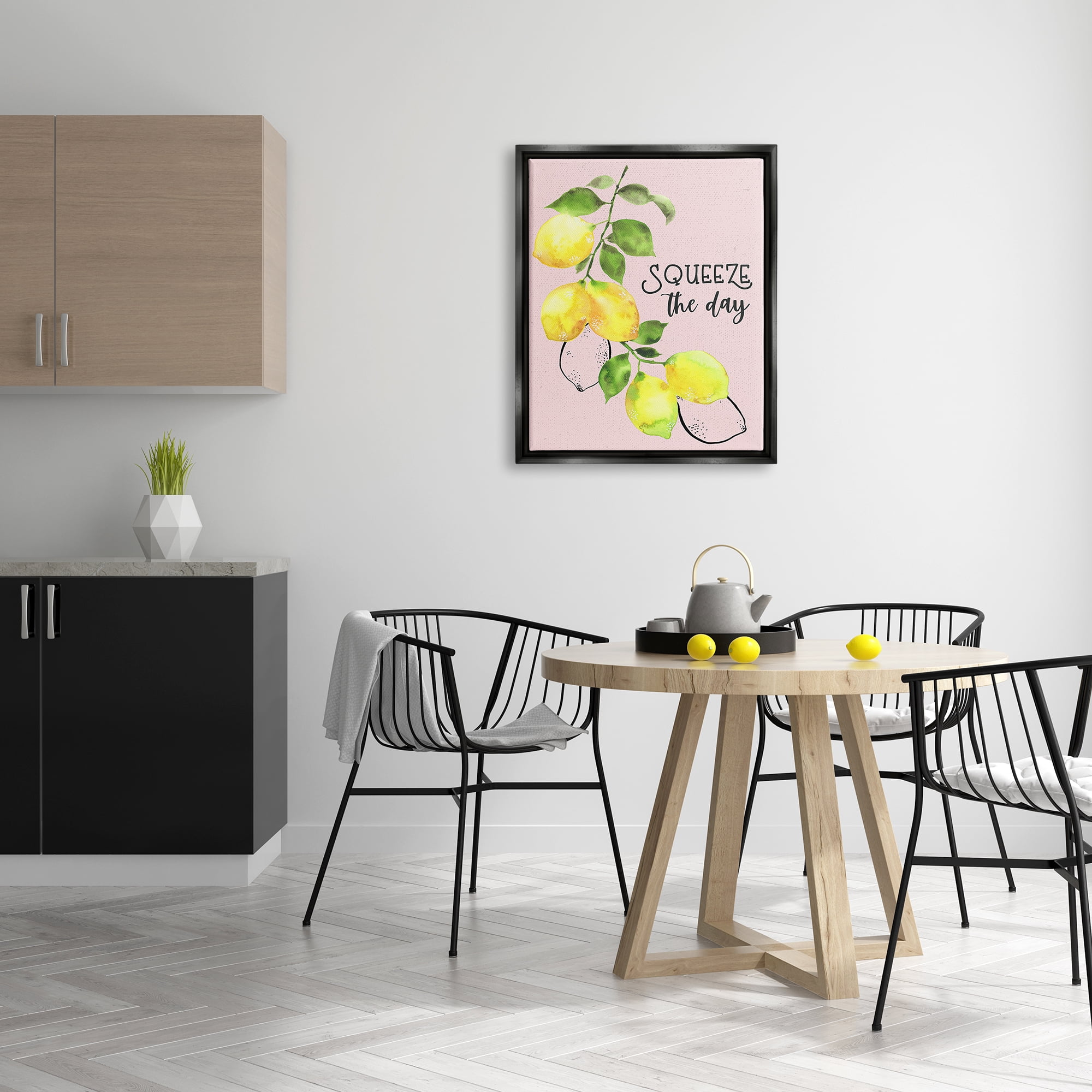 Stupell Industries Squeeze The Day Lemons Food & Beverage Painting Black Floater Framed Canvas Art Print Wall Art, 25 x 31