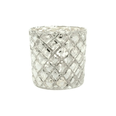 Square Silver Love Glass Candle Vintage Mercury Glass Candle Holder (2.5-Inch, Small Andrea Design, Silver) - For Use with Tea Lights - For Home Decor, Parties, and Wedding Decorations ()