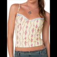 thumbnail image 2 of Camisola de Floral Y2K para Mujer, Top Corto con Tirantes Finos y Corte Bajo, Estampado Floral de Patchwork, Transparente. Amarillo S, 2 of 9